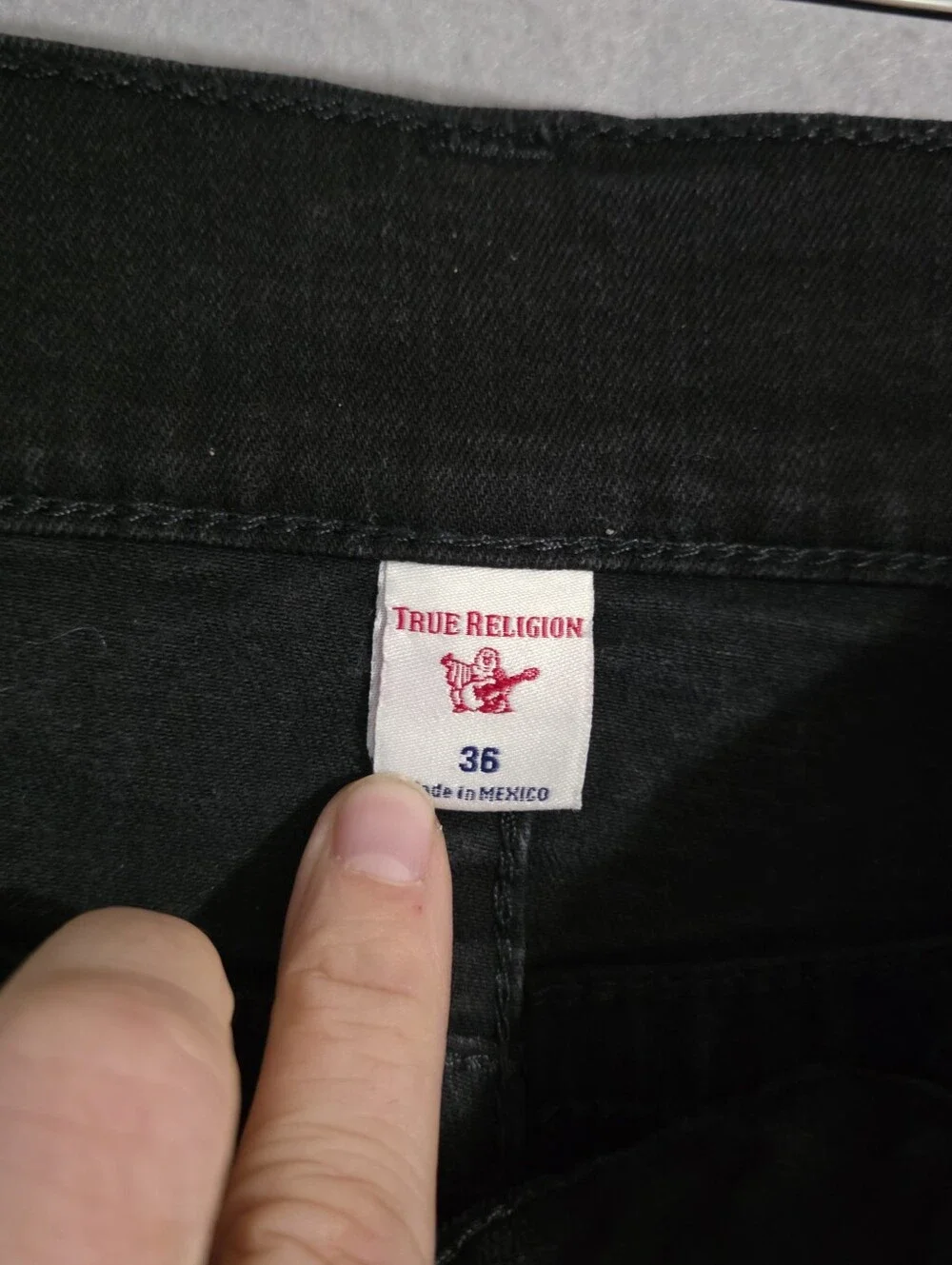 True Religion Mens Black Flap Pockets Rocco Relaxed Skinny Jeans Size 36x33.5